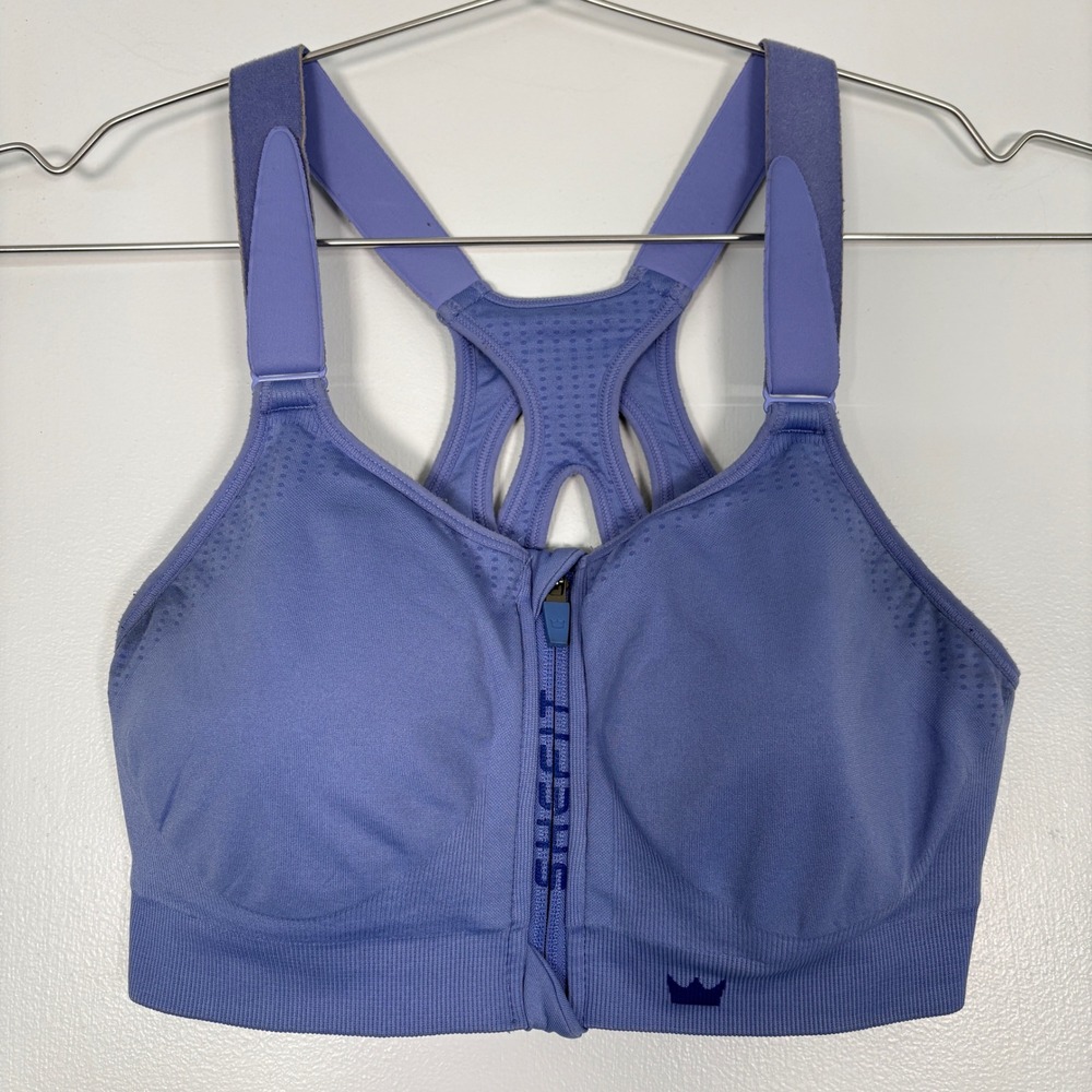 SHEFIT Women Sports Bra Luxe (Large) Purple Front Zip Adjustable High Impact